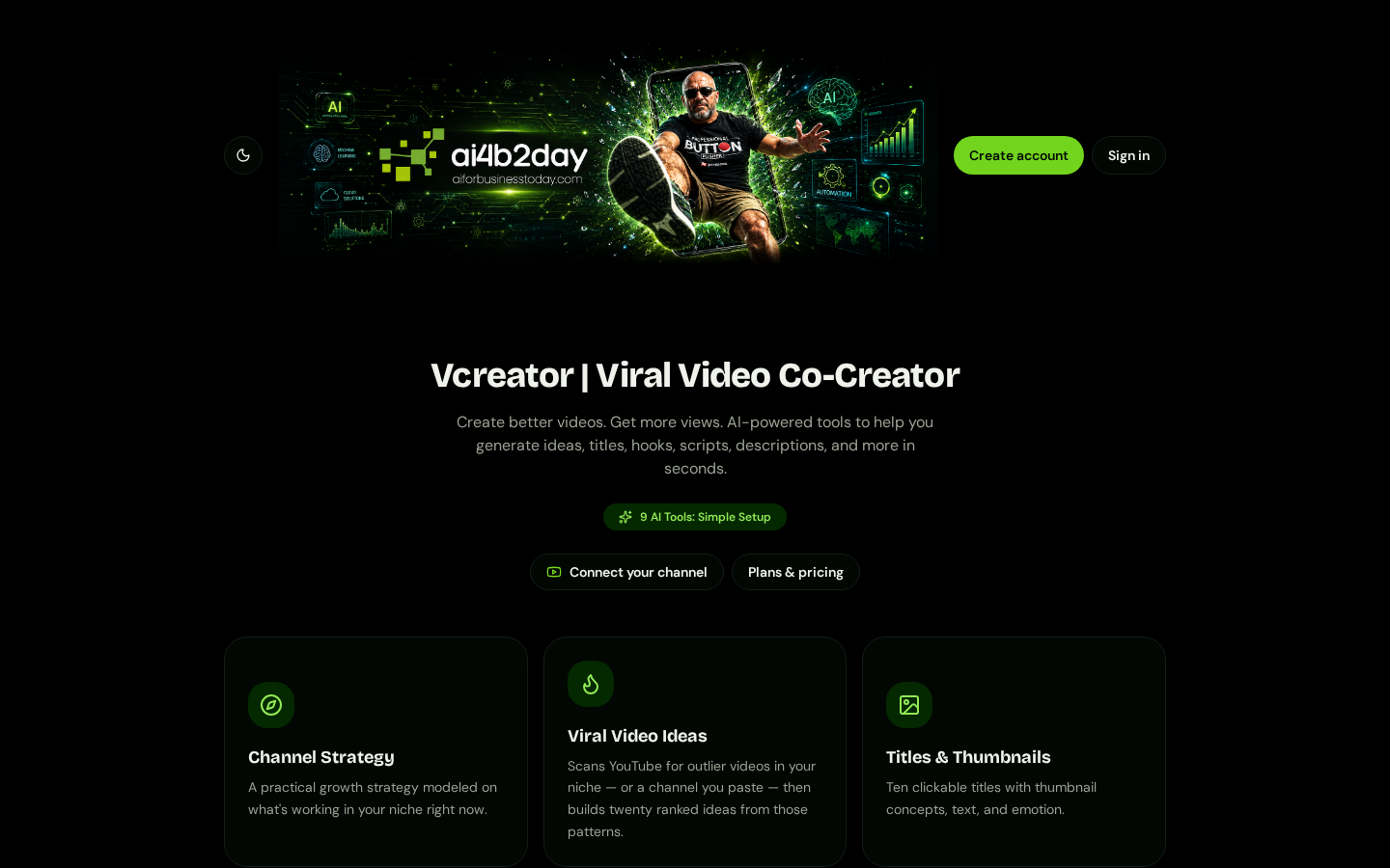Vcreator video planning and content creation application screenshot