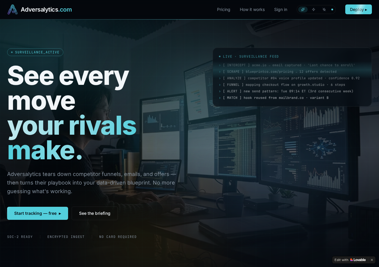Adversalytics competitive intelligence application screenshot